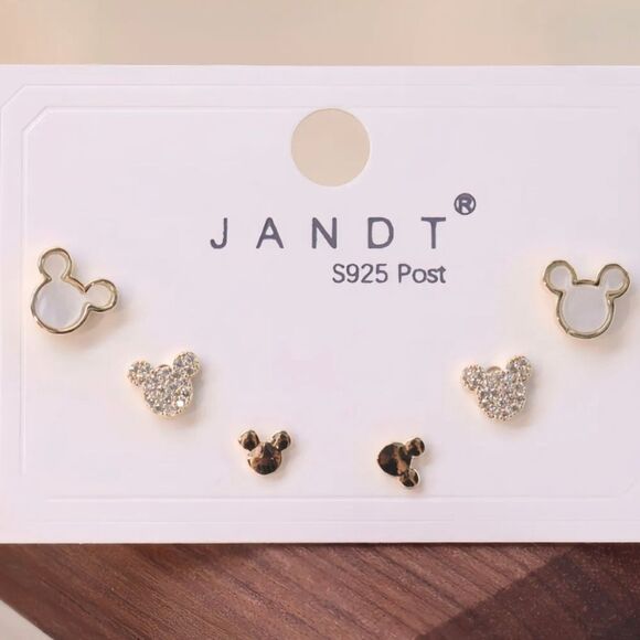 3 Pairs Mickey Head Stud Earrings - Picture 1 of 2